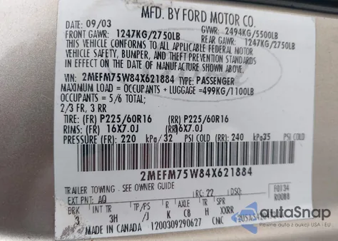 2004 Mercury Grand Marquis Ls z USA, uszkodzony, nr VIN 2MEFM75W84X621884